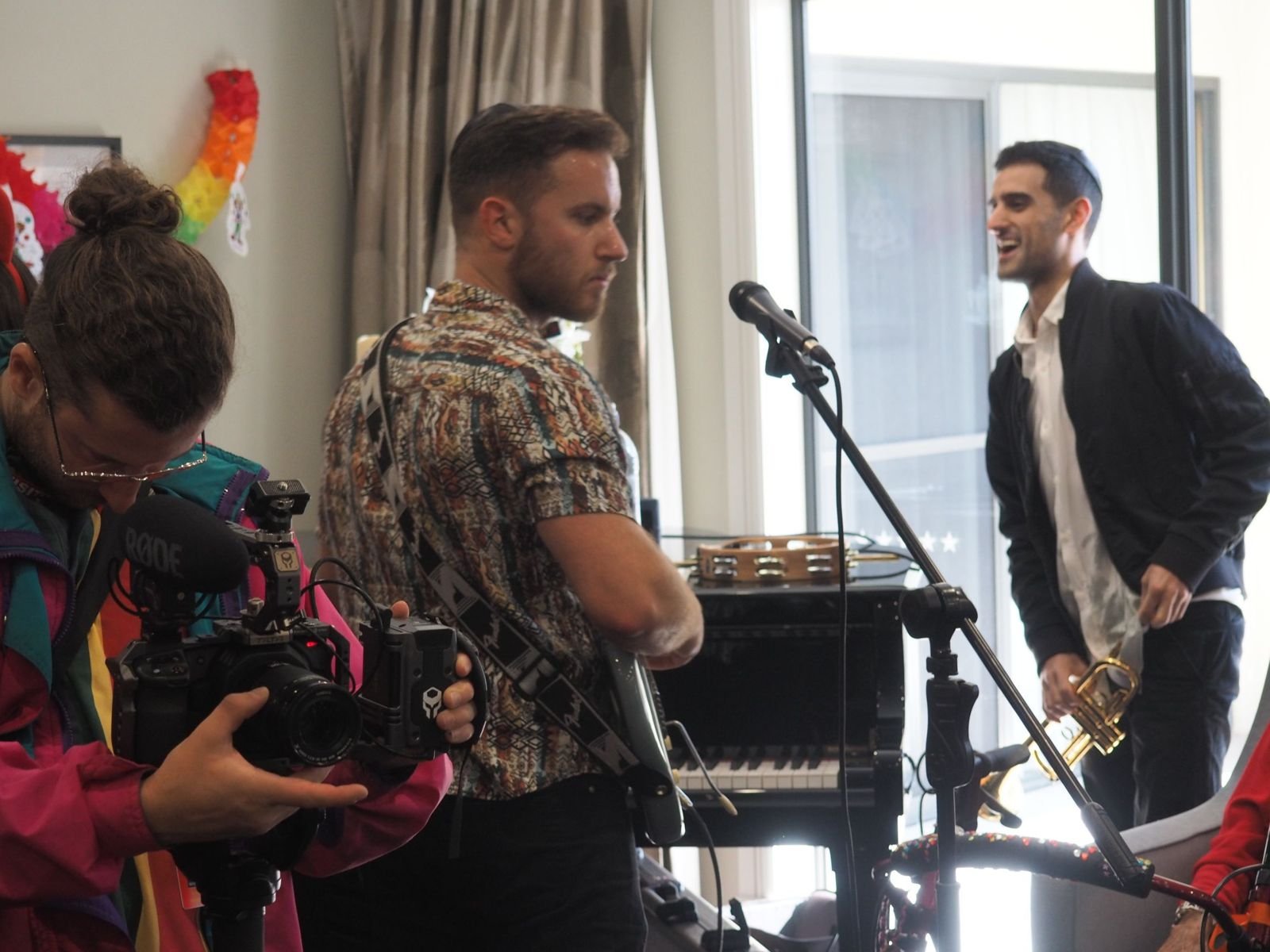 Musicians performing for seniors at a community event